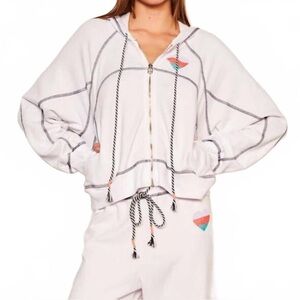 Sundry contrast stitching horizon heart zip up hoodie